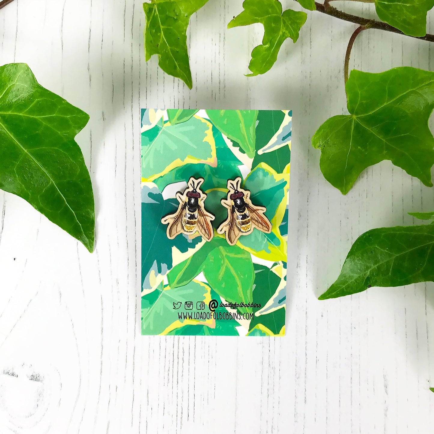 Golden Hoverfly Stud Earrings