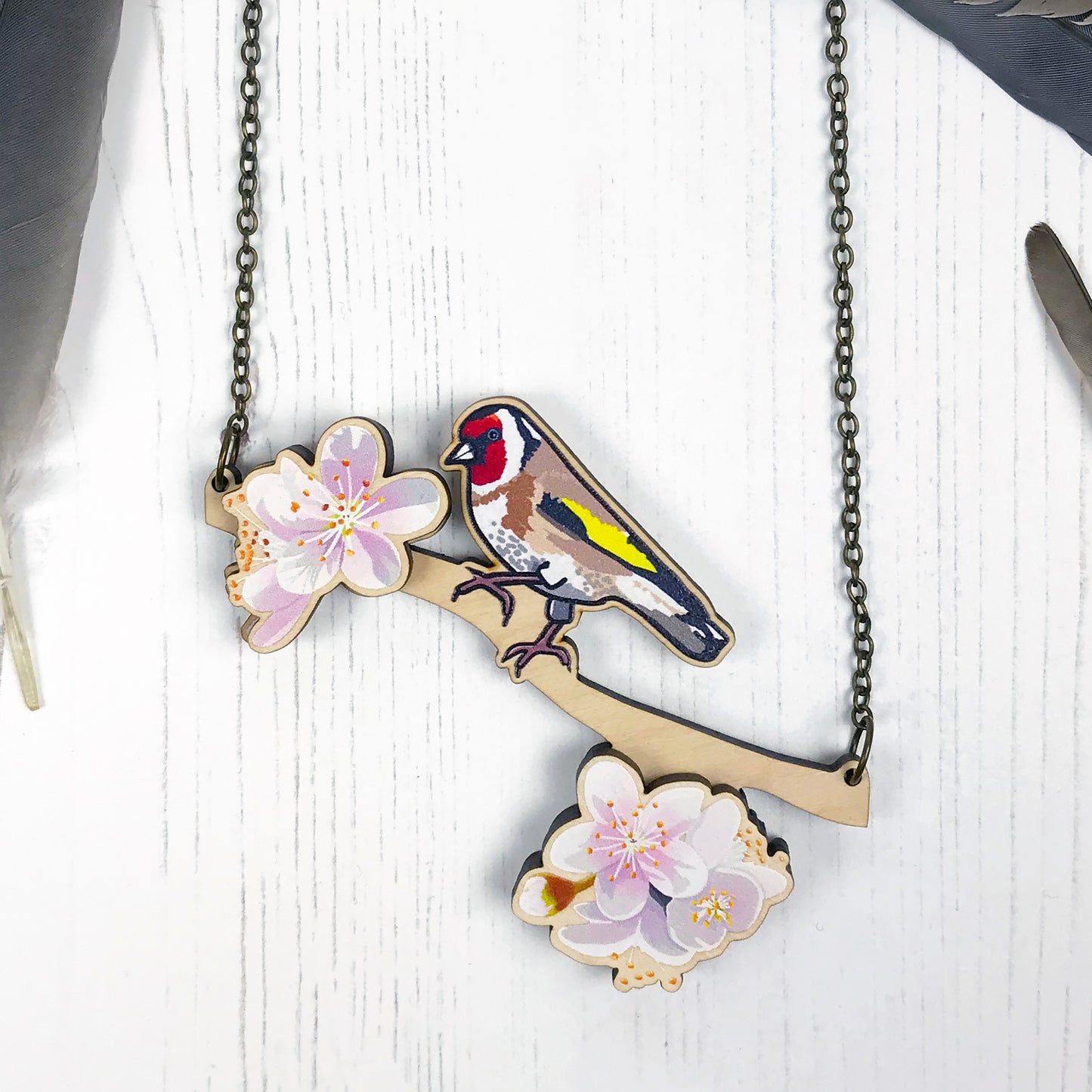 Goldfinch and Cherry Blossom Necklace