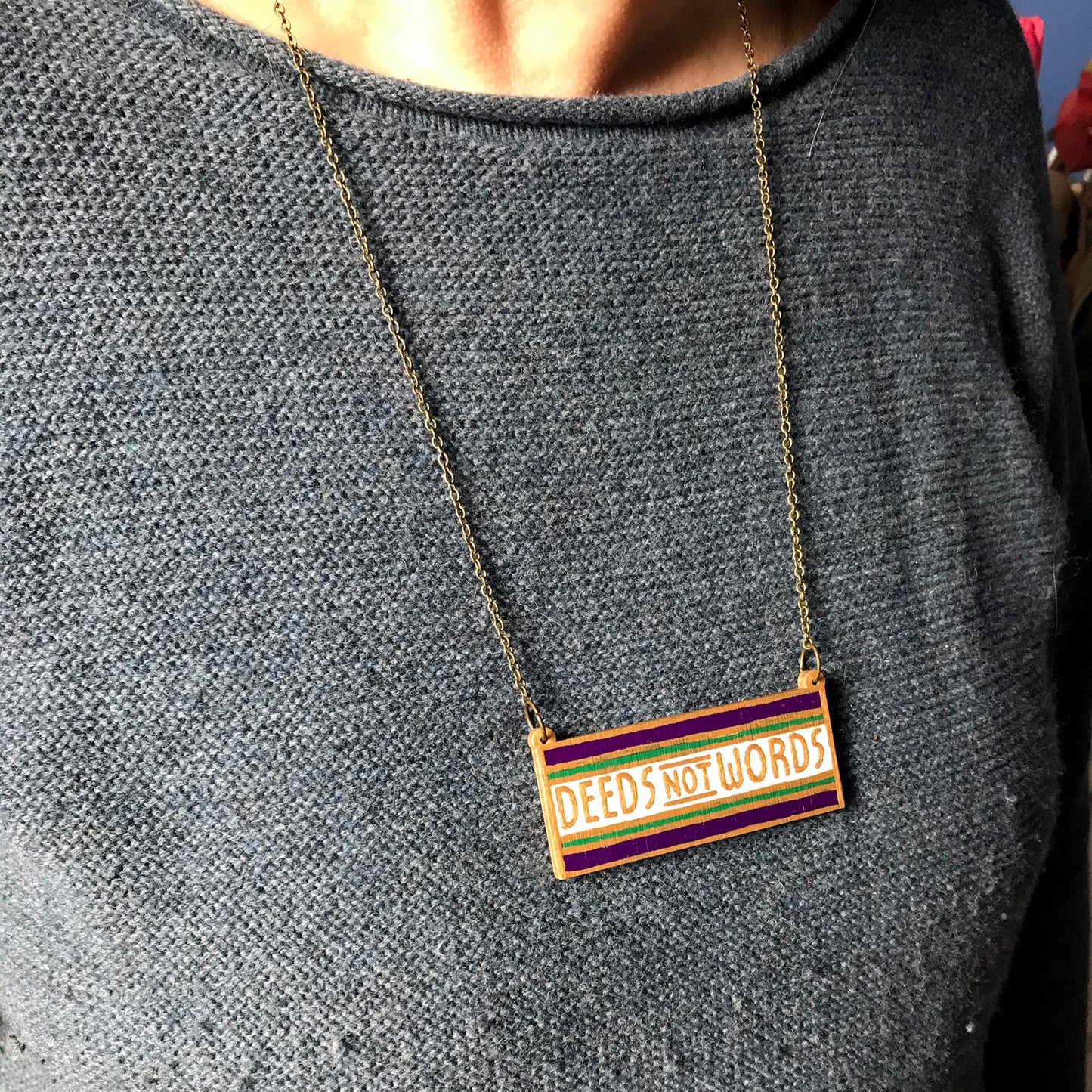 Deeds Not Words Wooden Necklace